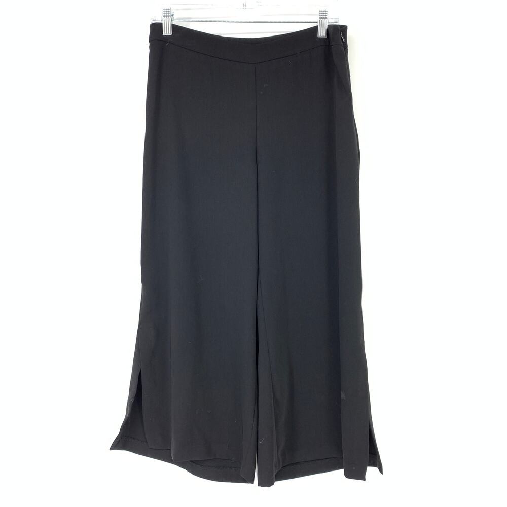 Harlowe & Graham Women's Size M Mid Rise Wide Leg Side Slits Dress Pants Black